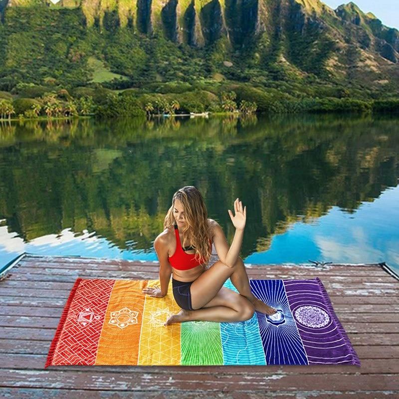 Mandala Bohemia Rainbow Stripes Yoga Mat Beach Blankets