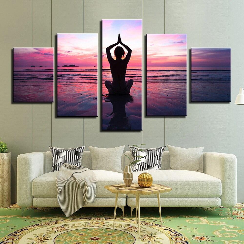 HD 5 Panels Pictures Canvas Prints Yoga Painting Wall