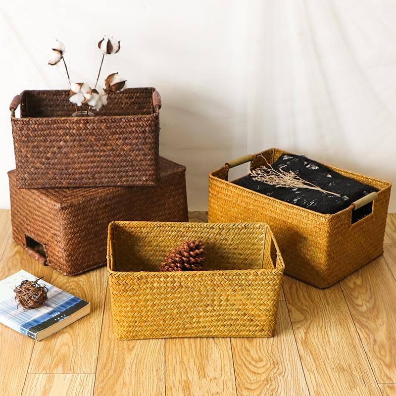 Seaweed rattan woven storage retro box