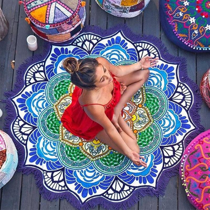 Mandala Lotus Printed Yoga Mat Round Cover-Up Blanket