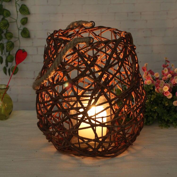 Retro Rattan Wooden Candleholder